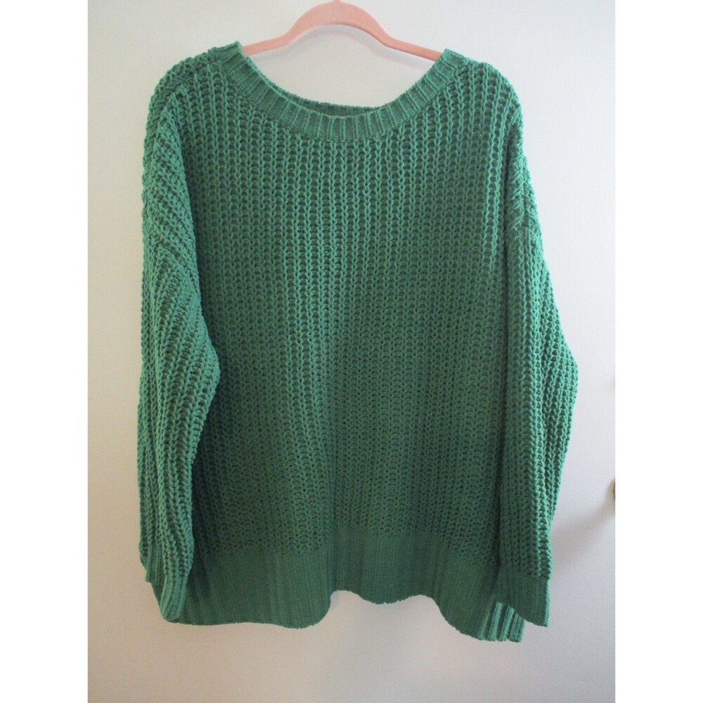 American Eagle Womens Sz S Chenille Knit Oversized Crew Neck Sweater Green Soft